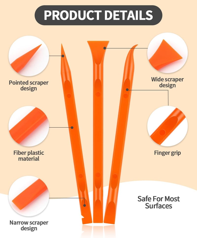 OXDFK 12 PCS Carbon Fiber Plastic Scrapers Tool, Non-Scratch Scraper Tool for Tight Spaces, Multi-Purpose Label Scraper Pen-Shaped, for Car Cleaning Supplies, Kitchen, Crevices, Stains (Orange) - Image 3
